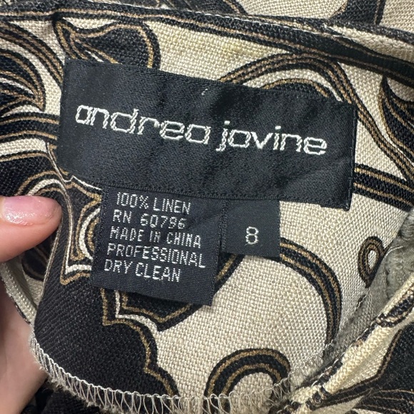 Vintage Andrea Jovine linen brown + taupe Egypt hieroglyphics print dress - Picture 8 of 9